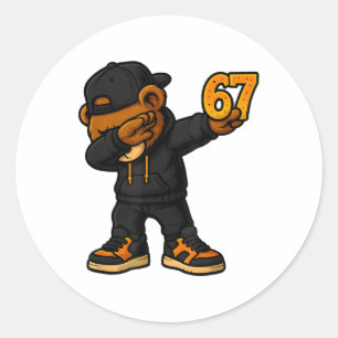 Pegatina Redonda Oso Dabbing 67 Meme Divertido Brainrot Hip Hop Niñ