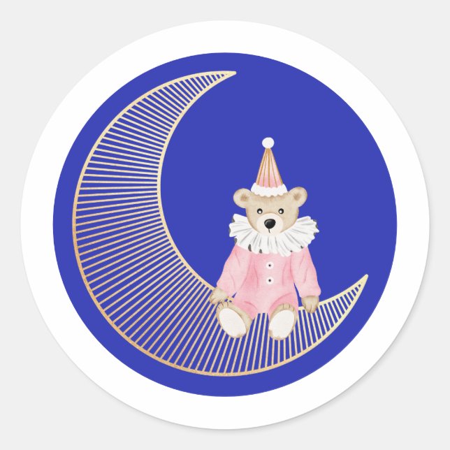 Pegatina Redonda Oso de algodón de dulce de invierno rosa (Anverso)