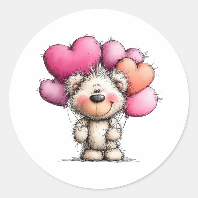 Pegatina Redonda Oso de Amor Adorable (Anverso)