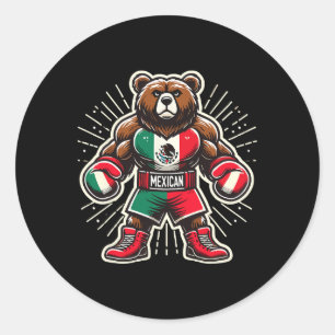 Pegatina Redonda Oso de boxeo mexicano