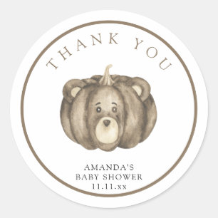 Pegatina Redonda Oso de calabaza de otoño - gracias