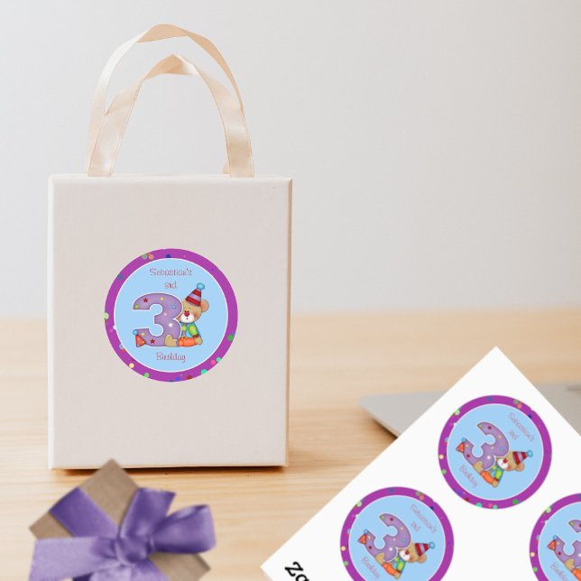 Pegatina Redonda Oso de cumpleaños lindo edad 3 (Subido por el creador)