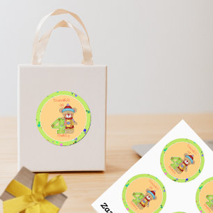 Pegatina Redonda Oso de cumpleaños lindo edad 4