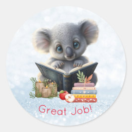 Pegatina Redonda Oso de Cute Koala leyendo libros Gran Personalizad