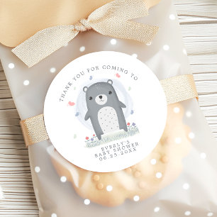 Pegatina Redonda Oso de Favor de Agradecimiento para Baby Shower de