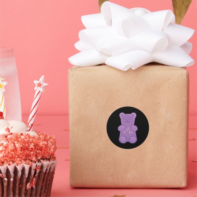 Pegatina Redonda Oso de Goma Purpura  (Fiesta)