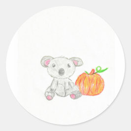 Pegatina Redonda Oso de Koala con calabaza