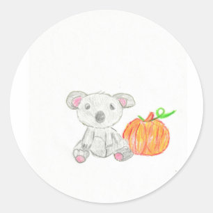 Pegatina Redonda Oso de Koala con calabaza