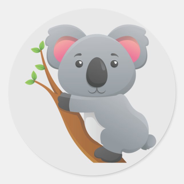 Pegatina Redonda Oso de Koala con dibujos animados (Anverso)
