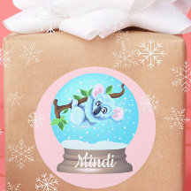 Oso de Koala linda nieve globo rosa chica