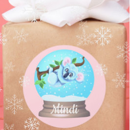 Pegatina Redonda Oso de Koala linda nieve globo rosa chica