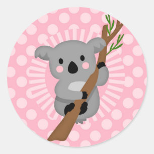 Pegatina Redonda Oso de koala lindo - chica gris rosado