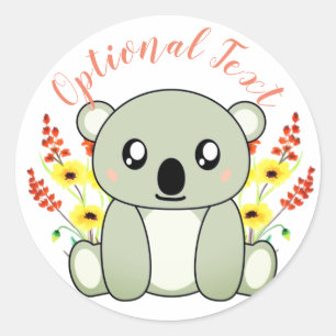 Pegatina Redonda Oso de Koala lindo con flores