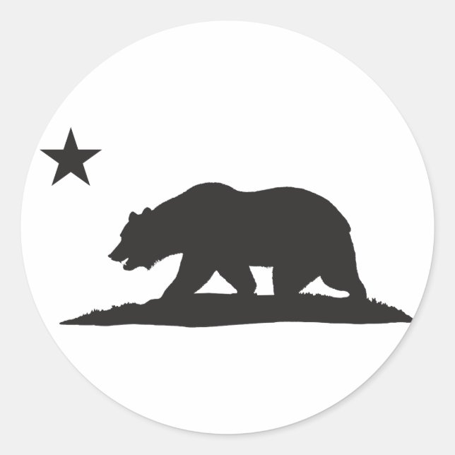 Pegatina Redonda Oso de la República de California - Negro (Anverso)