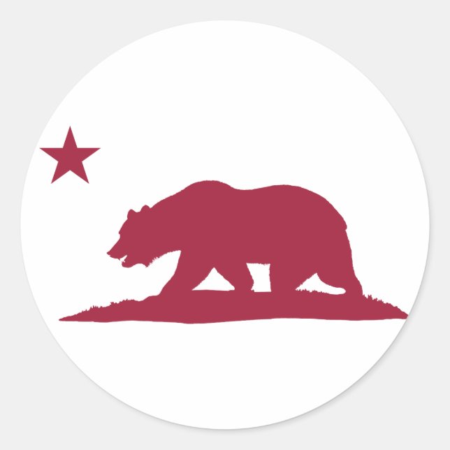 Pegatina Redonda Oso de la República de California - Rojo (Anverso)