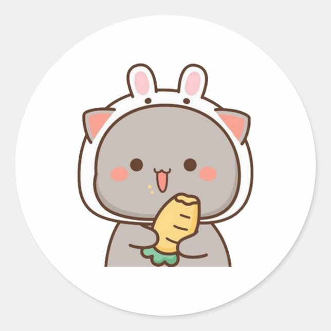 Pegatina Redonda Oso de Mochi Panda disfrutando del almuerzo (Anverso)