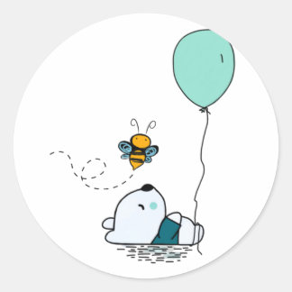 Pegatina Redonda Oso de panda dormido lindo con abeja con baloon