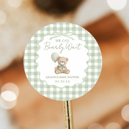 Pegatina Redonda Oso de peluche Acuarela Baby Shower Clásico