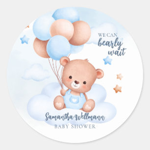 Pegatina Redonda Oso de peluche acuarela niño baby shower personali