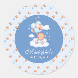 Pegatina Redonda Oso de peluche azul Cumpleaños Islámico Aqeeqah Ni