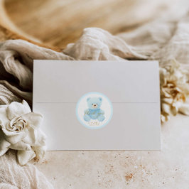 Pegatina Redonda Oso de peluche azul lindo Gracias