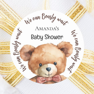 Pegatina Redonda Oso de peluche Baby Shower que podemos esperar