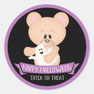 Pegatina Redonda Oso de peluche con fantasma - Halloween