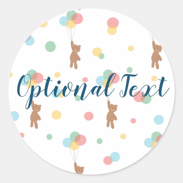 Pegatina Redonda Oso de peluche con globos (Anverso)