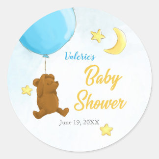 Pegatina Redonda Oso de peluche con globos ducha bebé