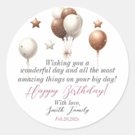 Pegatina Redonda Oso de peluche con globos y regalos