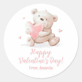 Pegatina Redonda Oso de peluche con nombre Día de San Valentín