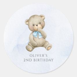Pegatina Redonda oso de peluche cumpleaños niño cualquier edad