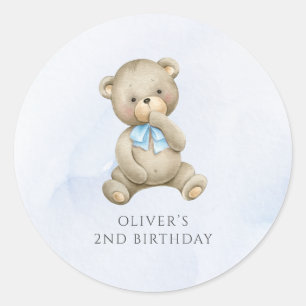 Pegatina Redonda oso de peluche cumpleaños niño cualquier edad