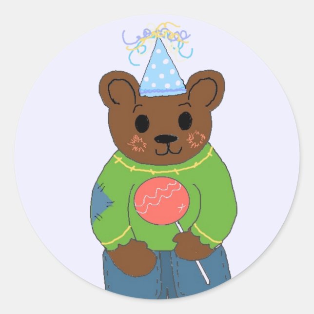Pegatina Redonda Oso de peluche de cumpleaños (Anverso)