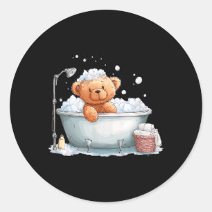 Pegatina Redonda Oso de peluche de espuma divertido con traje de ba