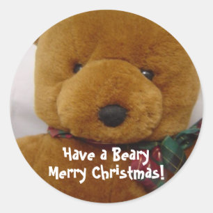 Pegatina Redonda Oso de peluche de Navidad