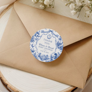 Pegatina Redonda Oso de Peluche de Toile Azul Gracias Baby Shower