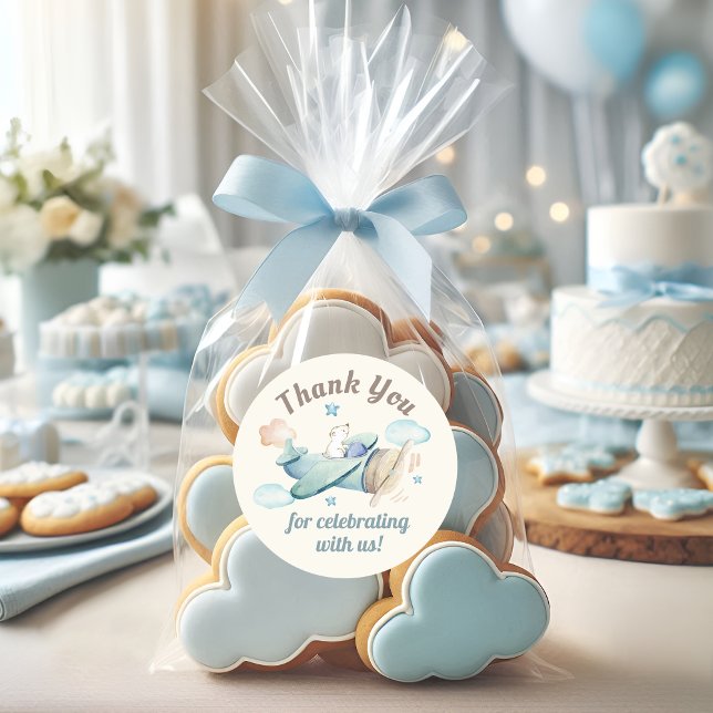 Pegatina Redonda Oso de peluche en Baby Shower de avión (Subido por el creador)