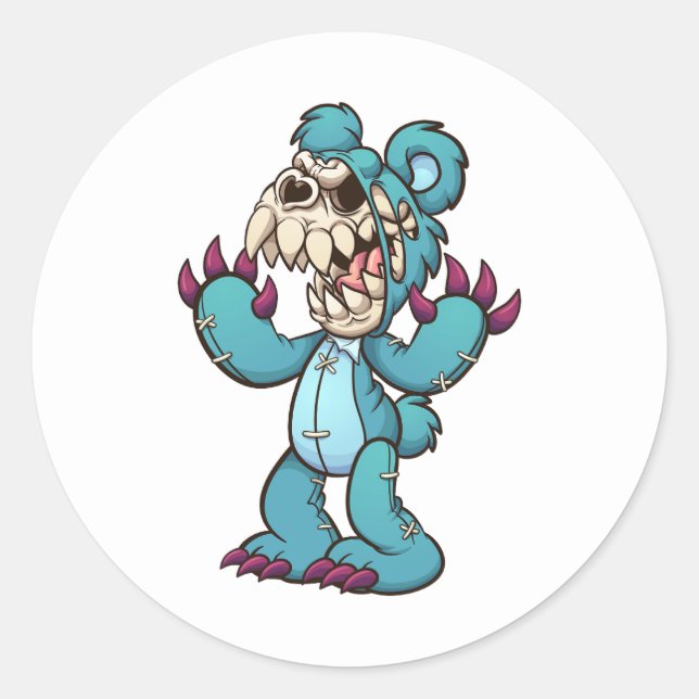 Pegatina Redonda oso de peluche malvado con cara de cráneo (Anverso)