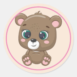 Pegatina Redonda Oso de peluche marrón con orejas y patas rosas