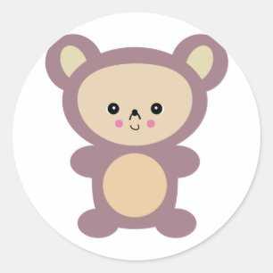 Pegatina Redonda oso de peluche mauve kawaii