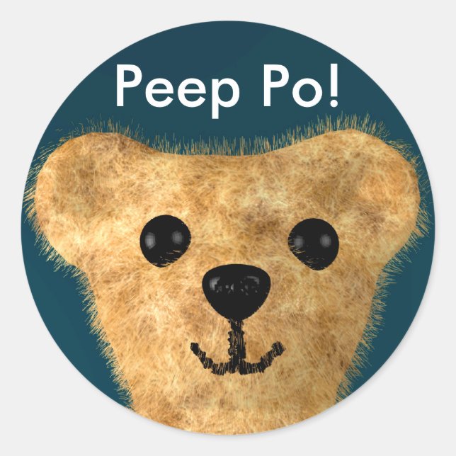 Pegatina Redonda Oso de peluche (¡Peep po!) (Anverso)