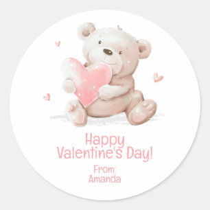 Pegatina Redonda Oso de peluche personalizado para San Valentín
