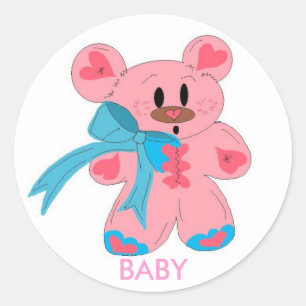 Pegatina Redonda Oso de peluche rosa bebé