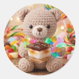 Pegatina Redonda Oso de peluche tejido con S'more Candy Land