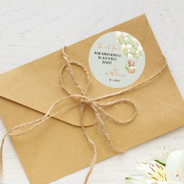 Pegatina Redonda Oso de peluche verde neutro Oh bebé globo