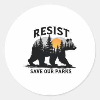 Pegatina Redonda Oso de resistencia - Salvar nuestros parques Prote