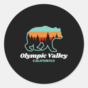 Pegatina Redonda Oso de Snowboard en el Valle Olímpico de Californi