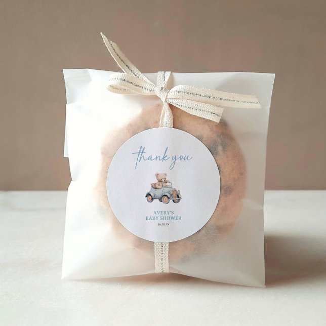 Pegatina Redonda Oso De Teddy Azul Podemos Esperar A Baby Shower (Subido por el creador)