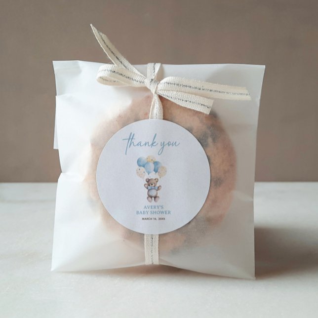 Pegatina Redonda Oso De Teddy Azul Podemos Esperar A Baby Shower (Subido por el creador)